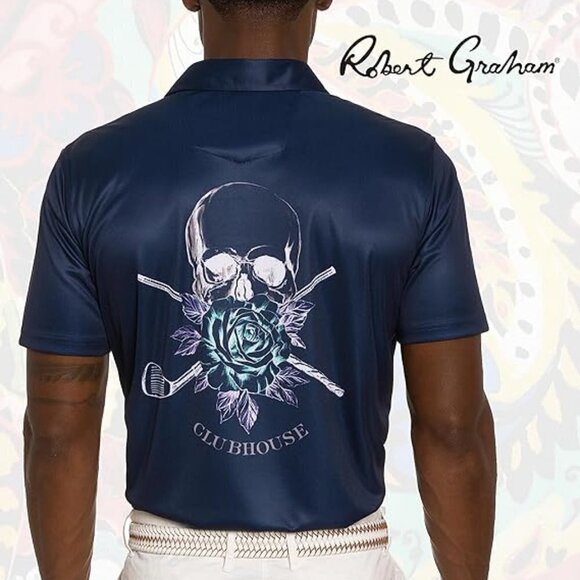 Robert Graham Mens Blade Iron Short Sleeve Knit Polo, Navy, Small S NWT - Picture 2 of 5